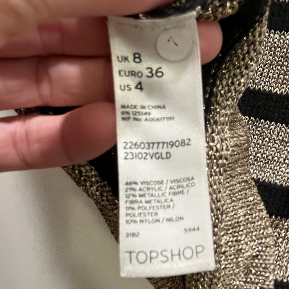Topshop black and gold striped viscose sweater in size 4 - Picture 5 of 6